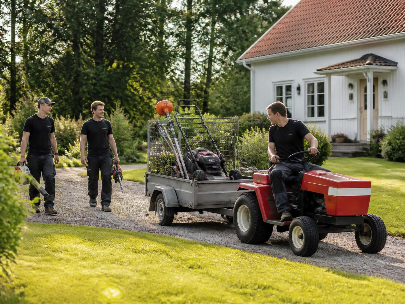 Gårdsakutens team med A-traktor och släp